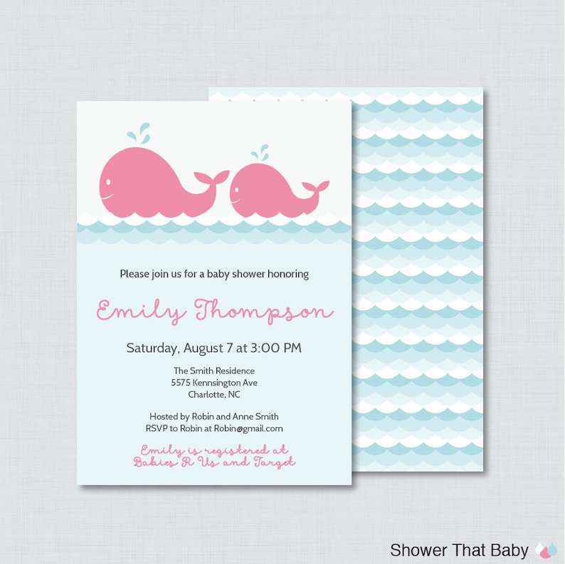 Whale Baby Shower Invitation Printable or Printed Nautical - Etsy
