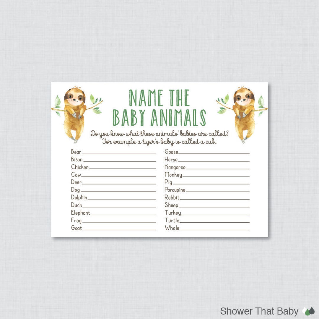 Sloth Baby Animal Name Game Baby Shower Baby Animal Name - Etsy Ireland Sloth Baby Animal Name Game Baby Shower Baby Animal Name - Etsy Ireland