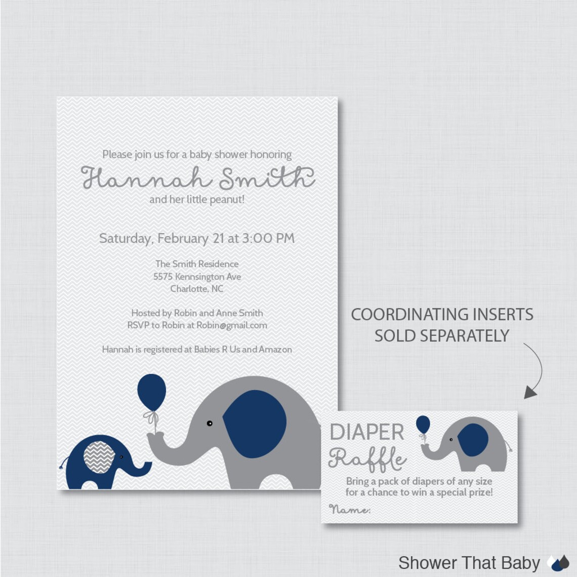 Elephant Baby Shower Invitation Printable or Printed Invite Etsy