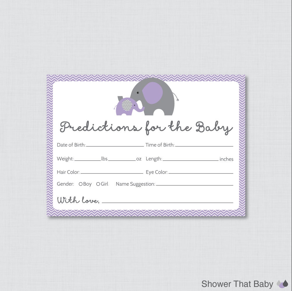 Blue & Gray Polka Dot Elephant Baby Shower Baby Predictions Game Cards Printable 