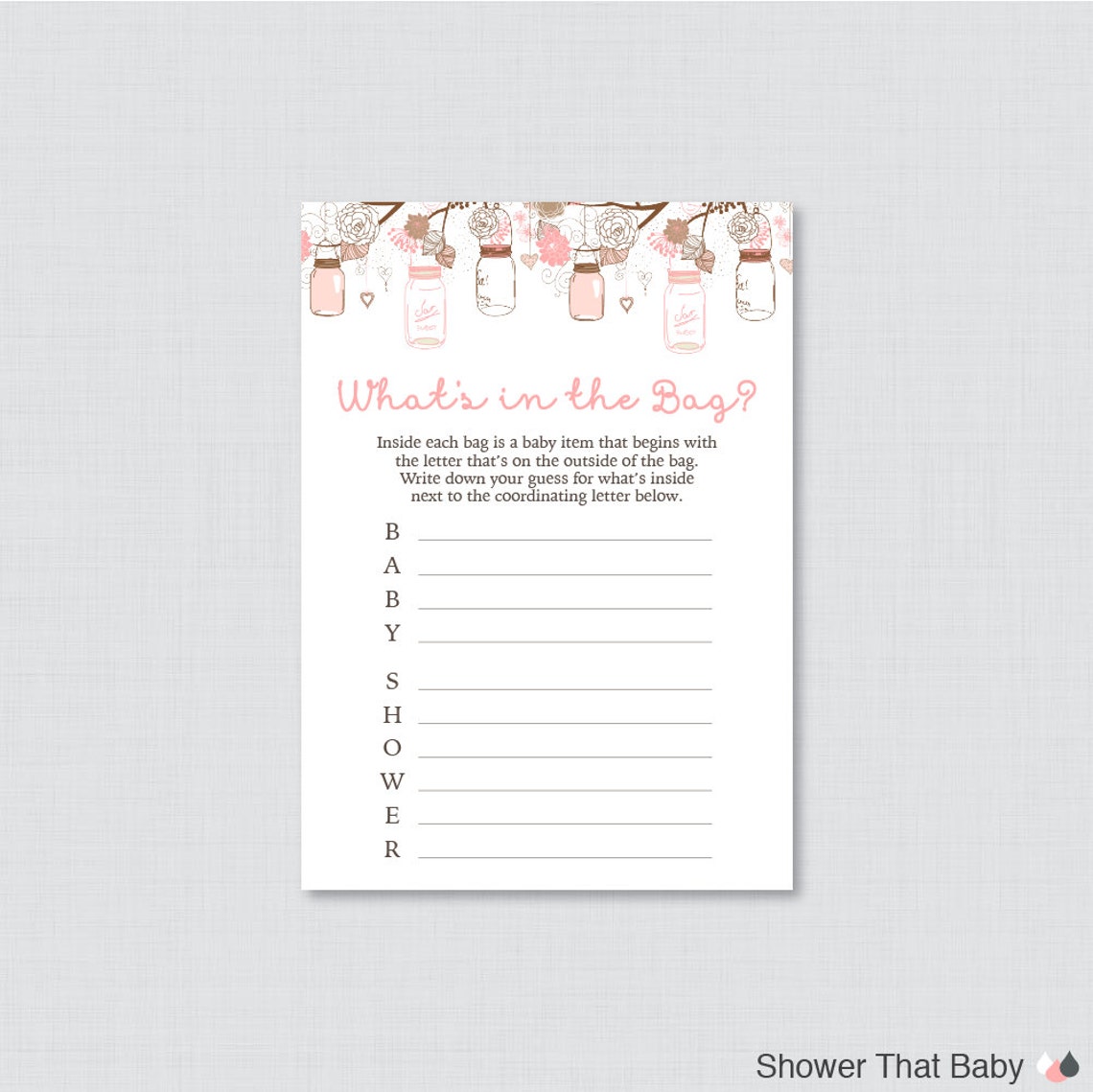 Mason Jar Baby Shower Bags Game Printable Guess What's Etsy
