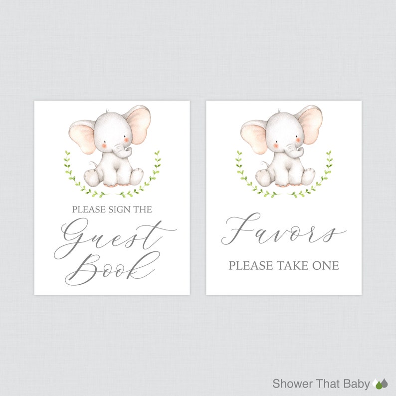 Printable Watercolor Elephant Baby Shower Table Signs SIX | Etsy