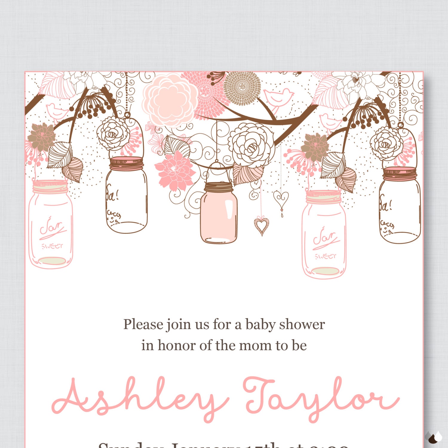 Mason Jar Baby Shower Invitation Printable or Printed Invite | Etsy