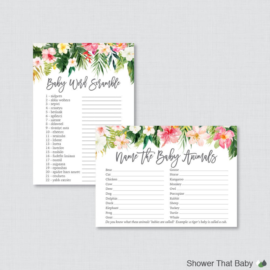Tropical Baby Shower Games Package Seven Printable Games Etsy