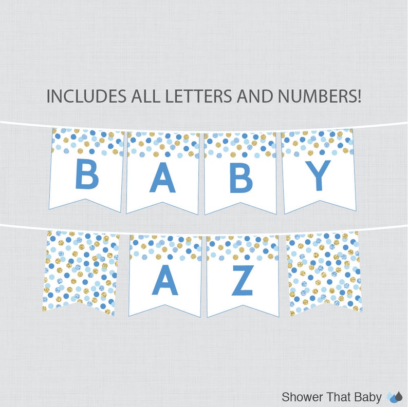 Printable Blue and Gold Baby Shower Banner Gold Glitter Dot - Etsy