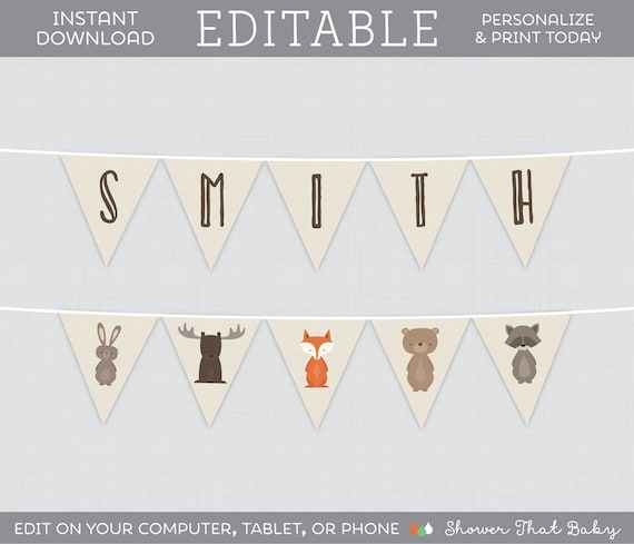 EDITABLE Woodland Banner Printable Woodland Baby Shower - Etsy Canada
