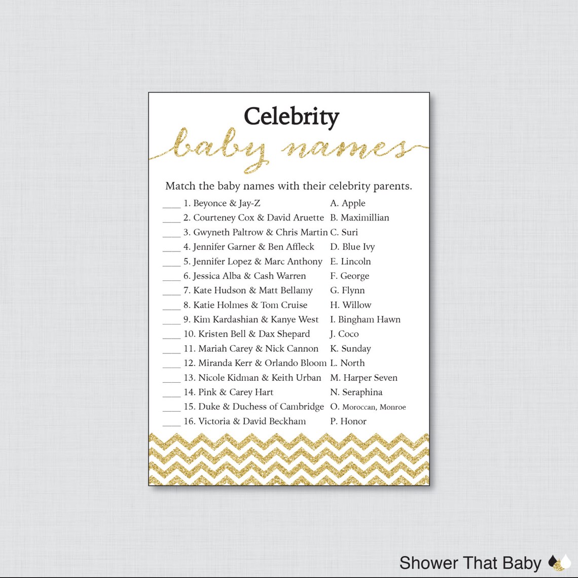 Celebrity Baby Shower Game Printable Celebrity Baby Name Etsy