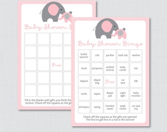 Elephant Baby Shower Bingo Cards - Prefilled Bingo Cards AND Blank Cards - Digital Instant Download - Pink Elephant Baby Shower - 0024-P