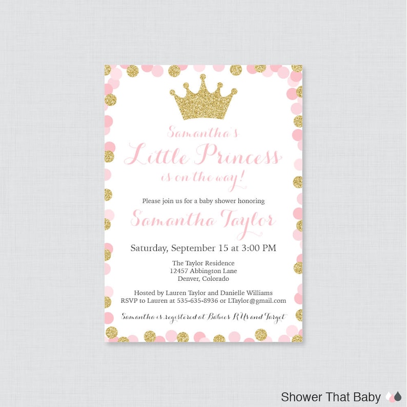 Princess Baby Shower Invitation Printable Or Printed Pink Etsy
