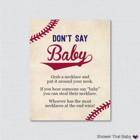 Baseball Don't Say Baby Baby Shower Game Printable Diaper Pin Clothes Pin  Game, Vintage Baseball Baby Shower Activity Sign 0027 