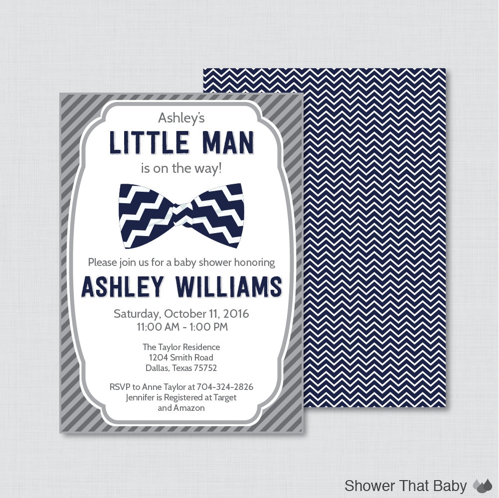 Bow Tie Baby Shower Invitation Printable or Printed Navy and | Etsy