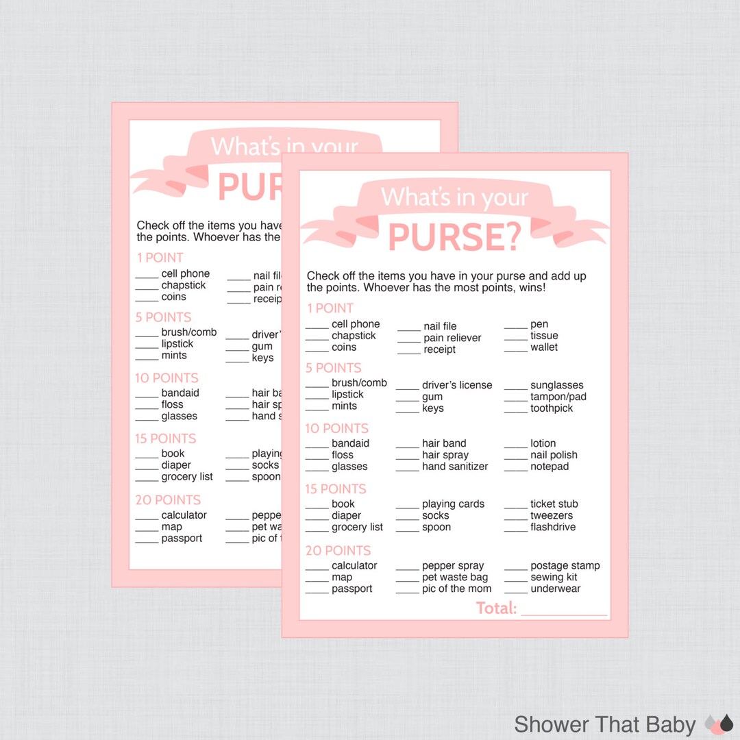 Baby Shower Purse Game in Pink Flowers Printable Instant - Etsy