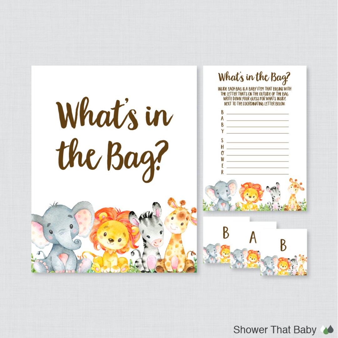 Safari Baby Shower Bags Game Printable - Guess What's in the Bag Game ...