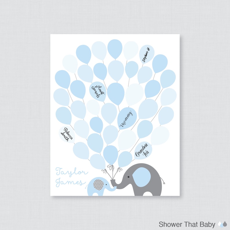 Blue Elephant Baby Shower Guest Book Elephant Baby Shower - Etsy