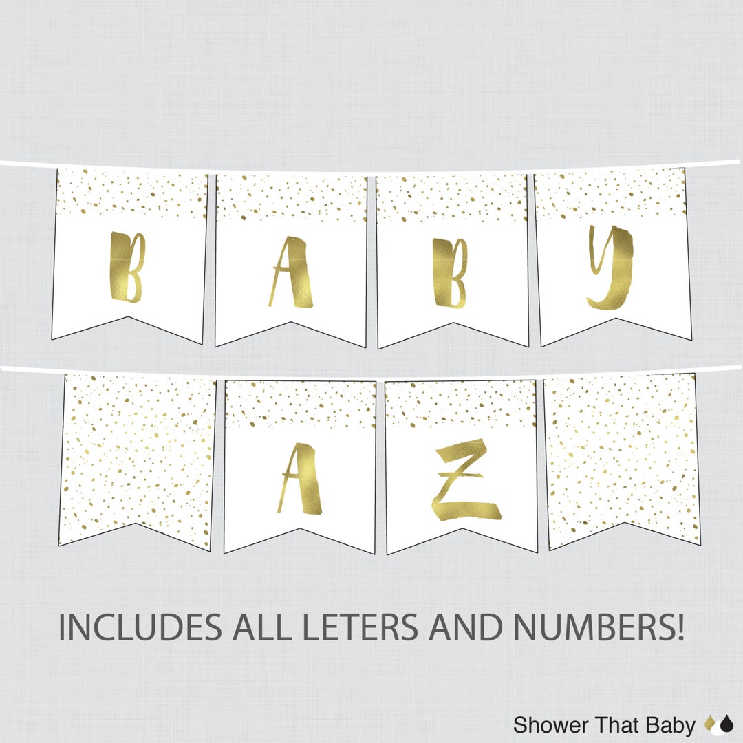 Printable White and Gold Baby Shower Banner Faux Gold Foil - Etsy