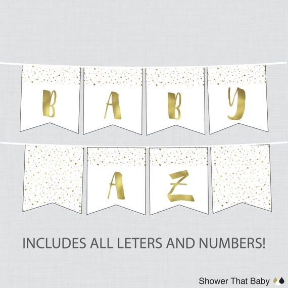 Printable White and Gold Baby Shower Banner Faux Gold Foil | Etsy