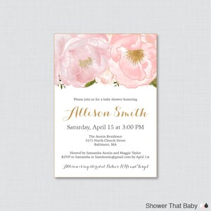 Floral Baby Shower Invitation Printable or Printed Blush Pink and Gold Flower Baby Shower Invites, Elegant Baby Shower Invite Girl 0044 image 1