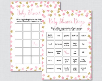 Star Baby Shower Bingo Cards - Printable Blank Bingo Cards AND PreFilled Cards - Pink Twinkle Twinkle Little Star Bingo Game - 0028-P