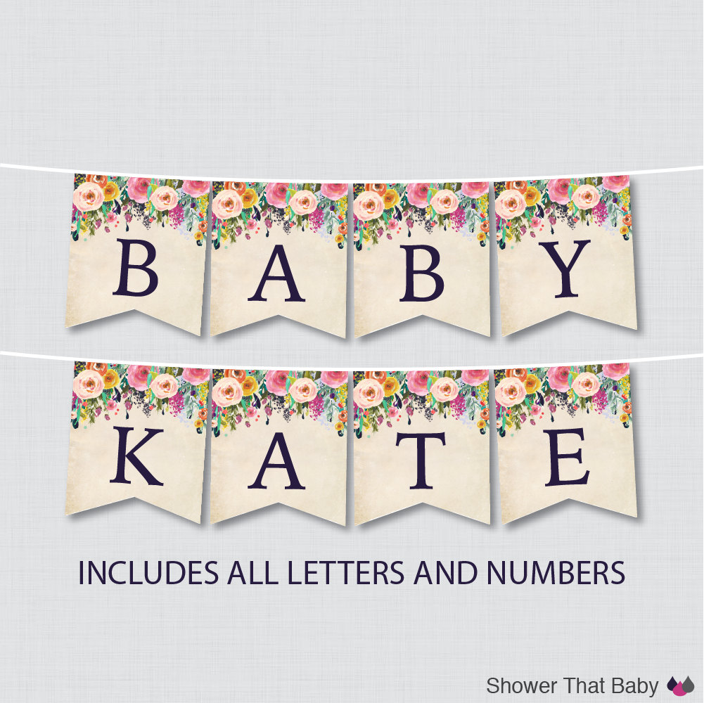 Printable Floral Baby Shower Banner Colorful Flower Shower | Etsy