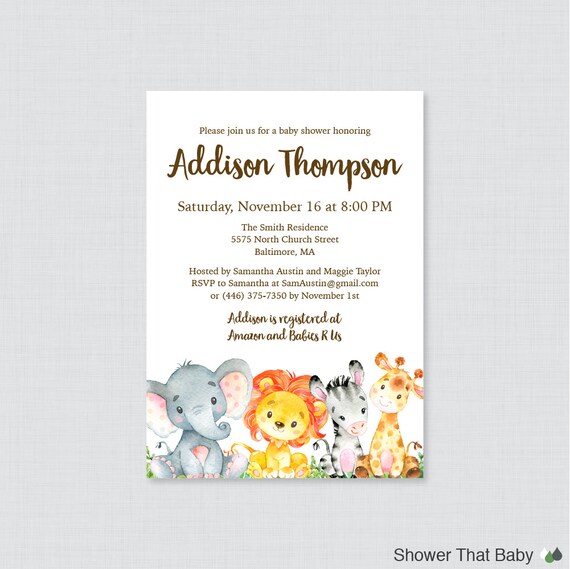Safari Baby Shower Invitation Printable or Printed - Gender Neutral Safari Baby Shower Invites - Boy or Girl Safari Animals Invite - 0060