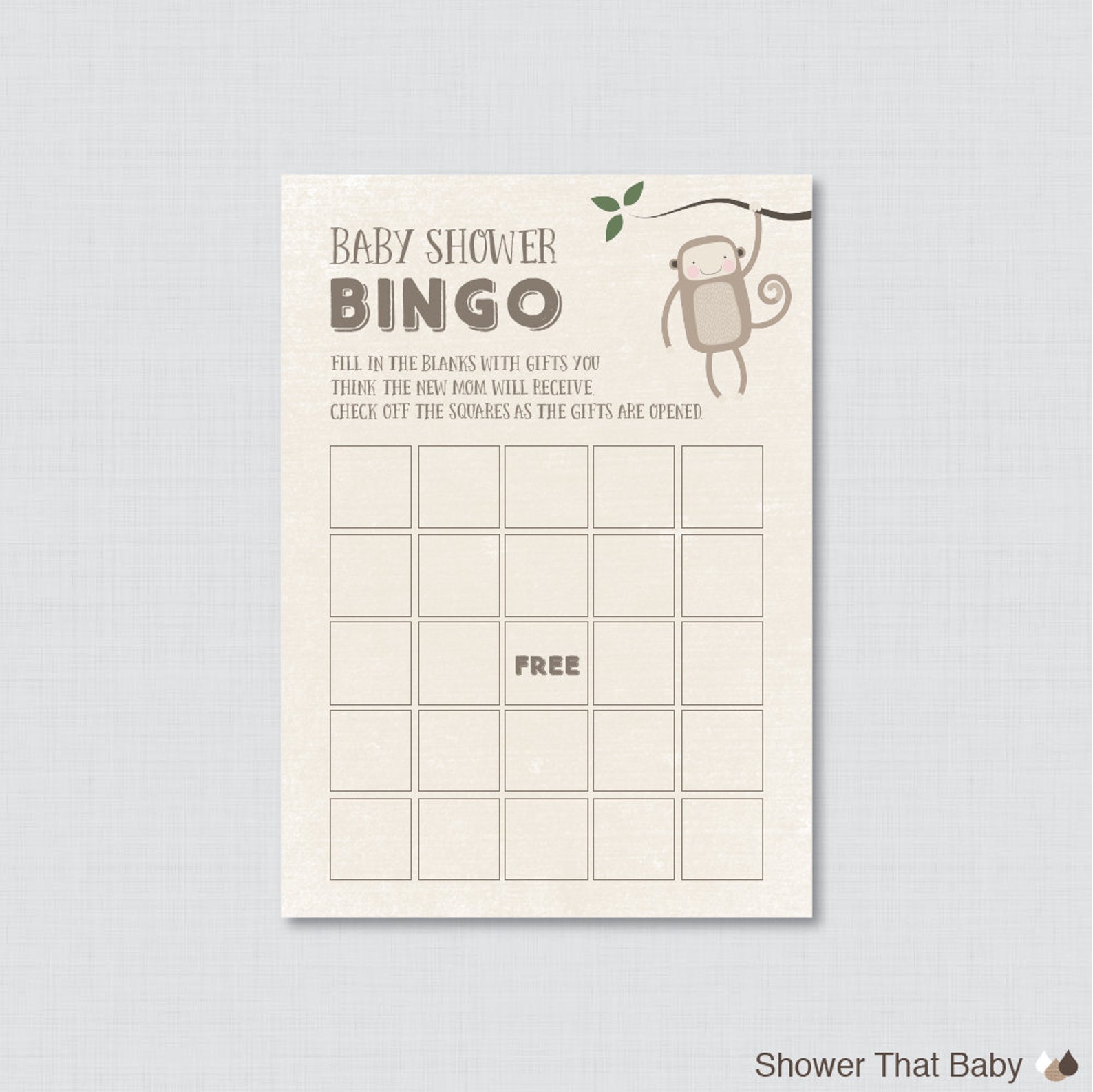 Monkey Baby Shower Bingo Cards Printable Blank Bingo Cards | Etsy