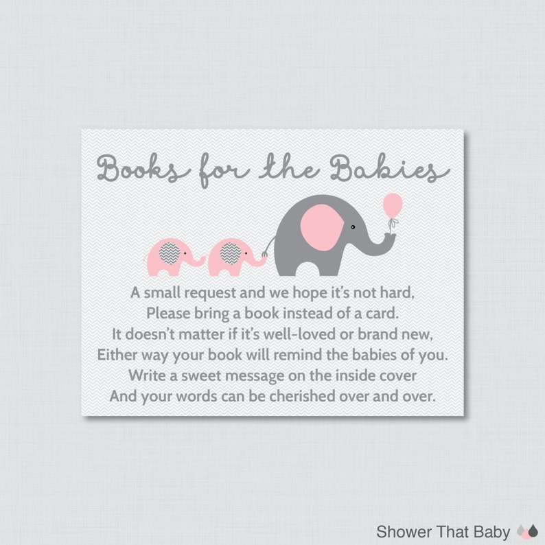 Elephant Twins Baby Shower Bring A Book Instead Of A Card Etsy