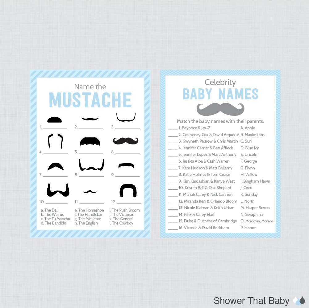 Mustache Baby Shower Games Package With Eight Printable Games - Etsy