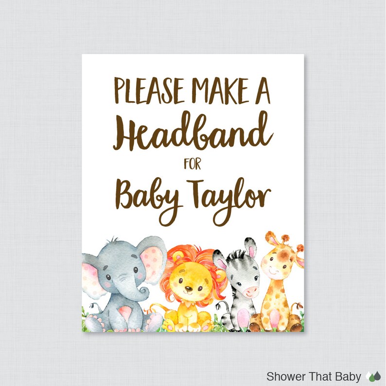 Safari Baby Shower Headband Station Sign Printable | Etsy