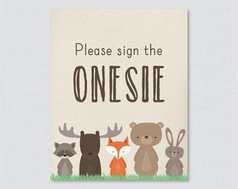 Woodland Baby Shower "Sign the Onesie" Sign - Printable Download - Baby Shower "Please Sign the Onesie" Sign, Sign the Guestbook - 0010