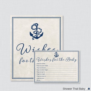 Nautical Anchor Blue & Red Printable Baby Shower Wishes for Baby Advice Cards 