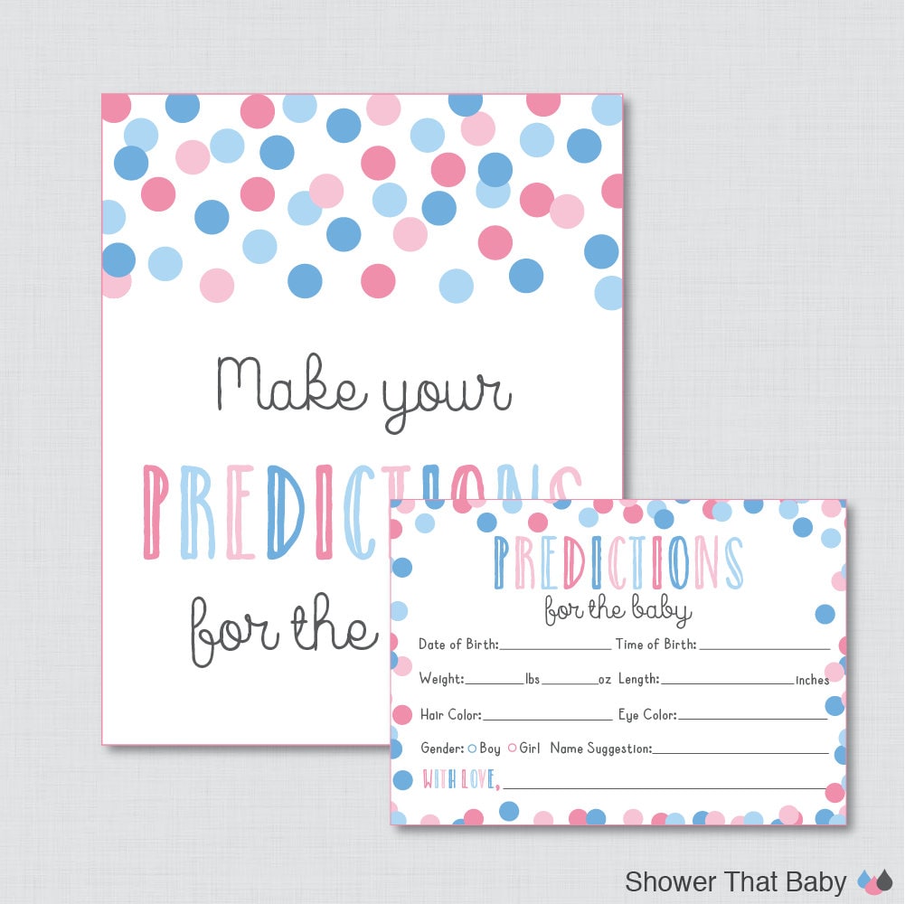 Indflydelsesrig journalist At passe Pink and Blue Baby Shower Prediction Cards Instant Download | Etsy