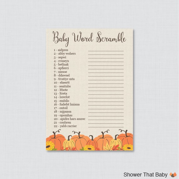 Pumpkin Baby Shower Word Scramble Game Printable Instant - Etsy
