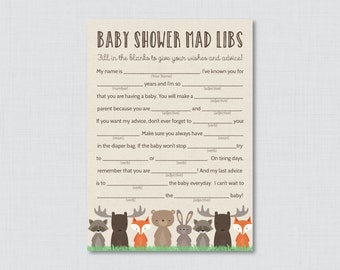 Woodland Baby Shower Mad Libs Printable - Baby Shower Advice Cards Mad Libs Game - Instant Download - Woodland Baby Shower Game - 0010