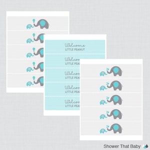 Elephant Water Bottle Labels Baby Shower Printable Aqua and - Etsy
