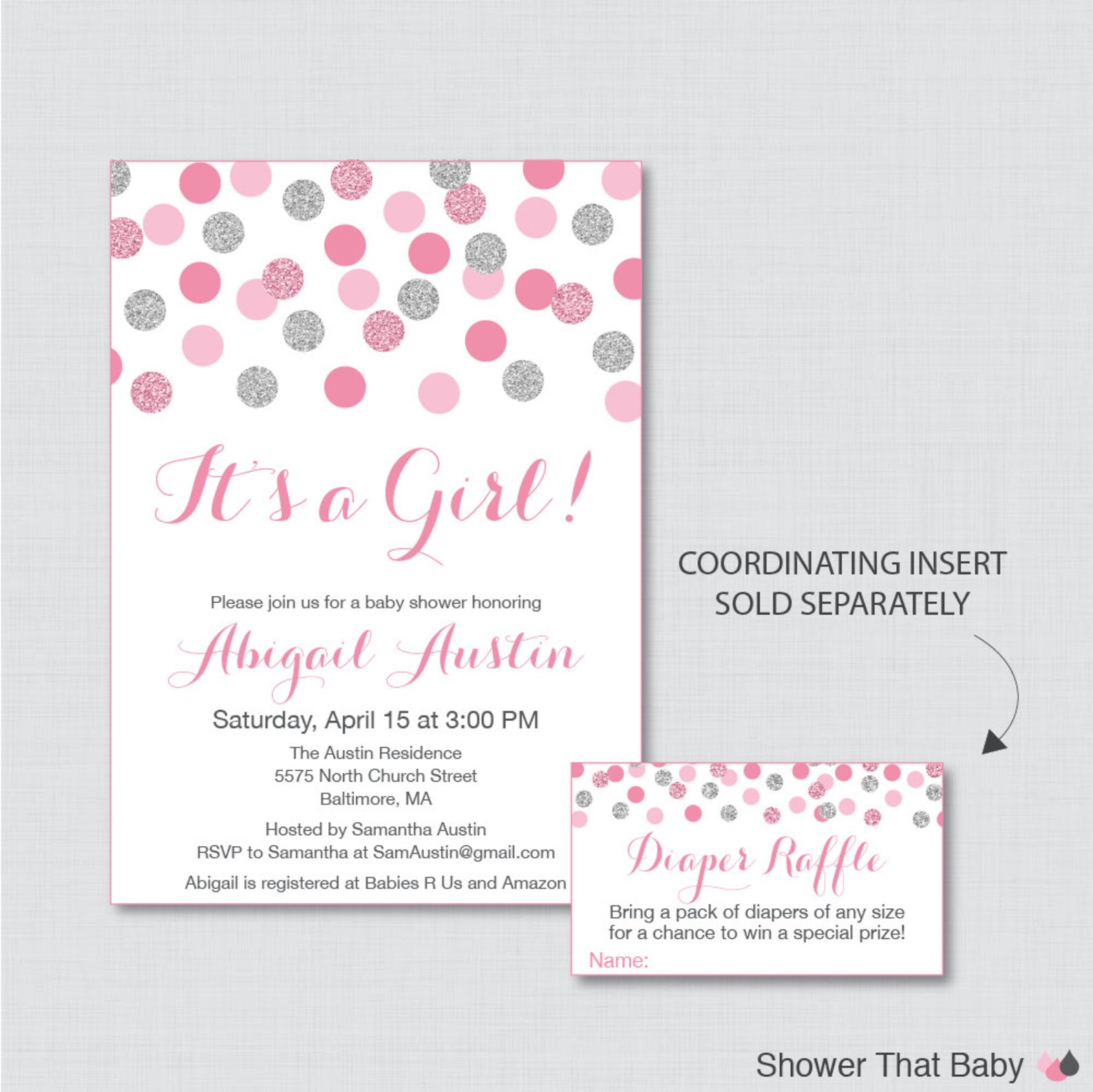 Pink and Gray Baby Shower Invitation Printable OR Printed Etsy