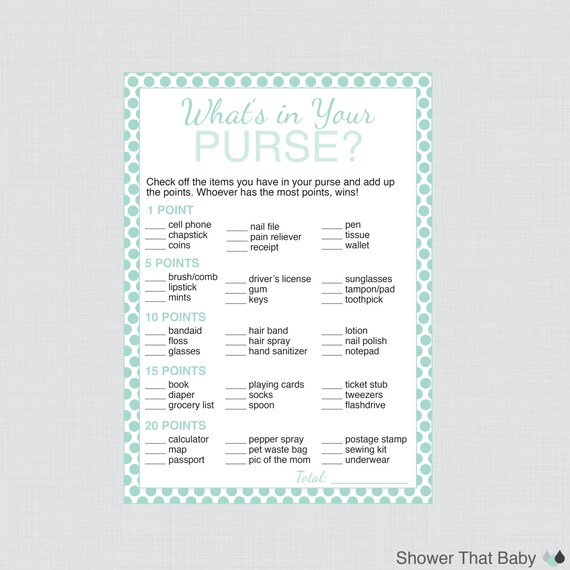 Baby Shower Purse Game in Aqua Printable Instant Download | Etsy