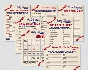 Baseball Baby Shower Games Package - Seven Printable Games: Bingo, Price is Right, Purse Game, Nursery Rhyme - Vintage Baseball Games 0027