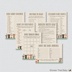 Woodland Baby Shower Games Package - Seven Printable Games Bingo, Price is Right, etc - Instant Download - Woodland Baby Shower Games - 0010