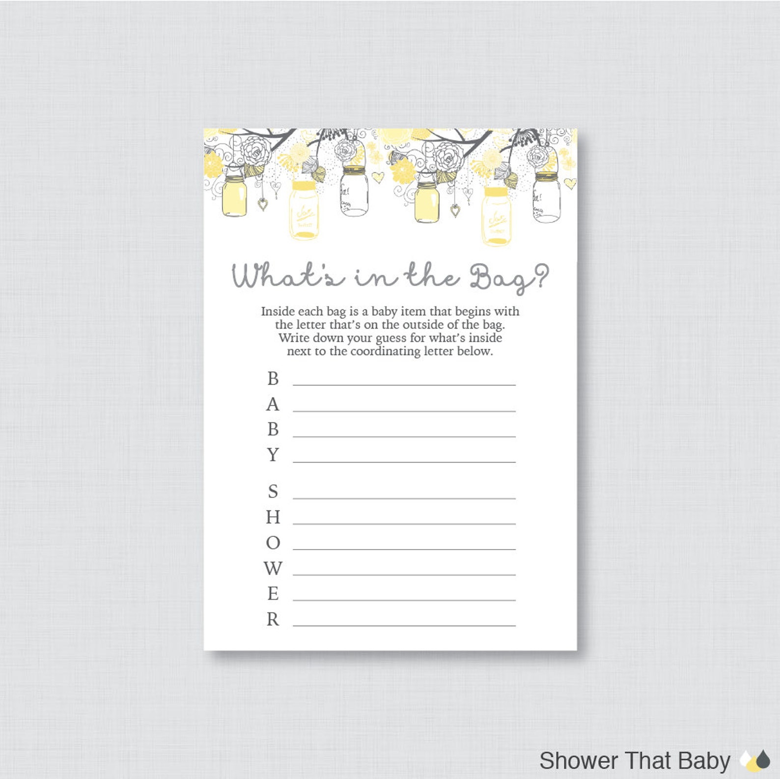 Mason Jar Baby Shower Bags Game Printable Guess What's Etsy