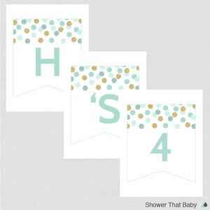 Printable Mint and Gold Baby Shower Banner Gold Glitter Dot - Etsy