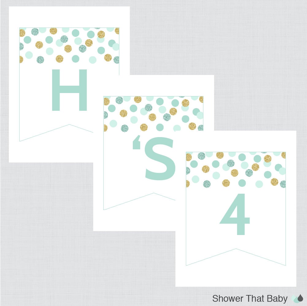 Printable Mint and Gold Baby Shower Banner Gold Glitter Dot - Etsy