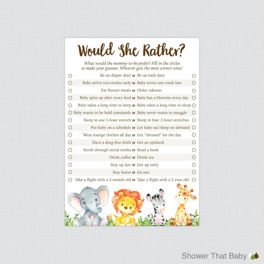 Gioco Baby Shower 'Would Mummy Rather' A Tema Safari – 20 Schede Giocatori, Prodotto Britannico
