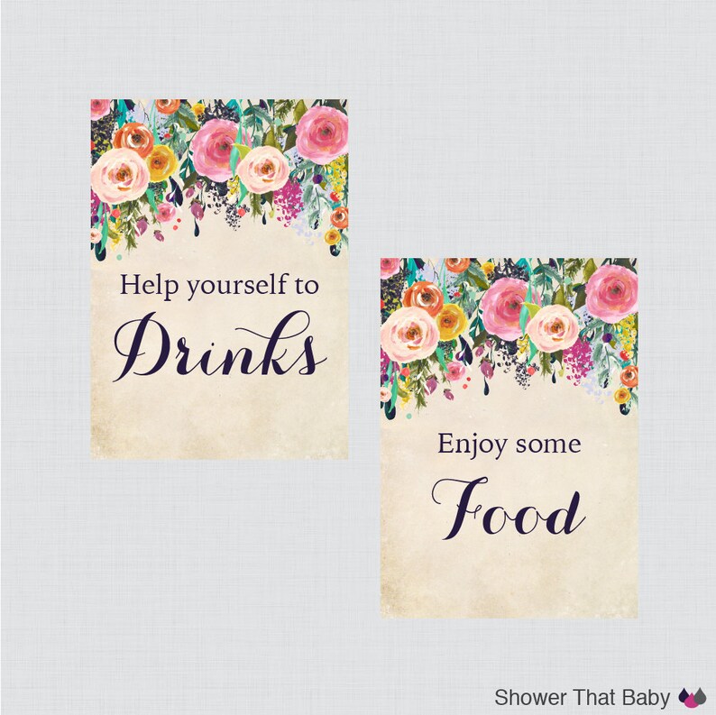 Printable Floral Baby Shower Table Signs SIX Signs Etsy