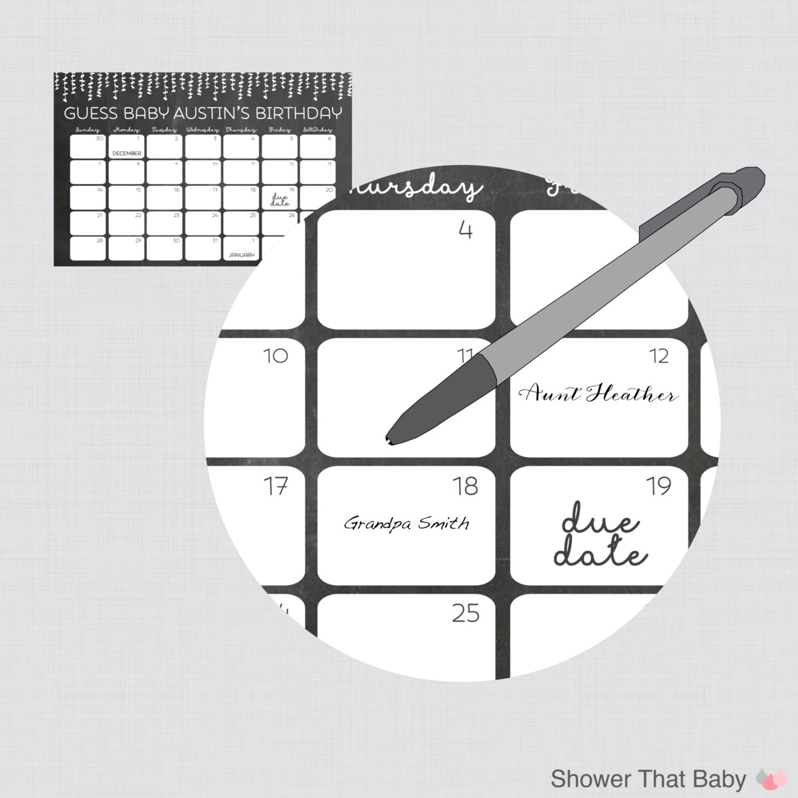 Baby Birthday Predictions Printable Baby Shower Calendar - Etsy
