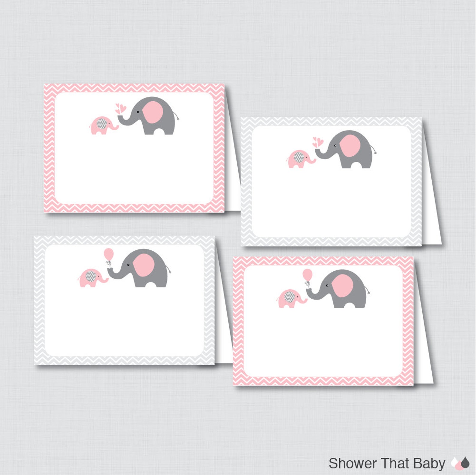 Printable Pink Elephant Food Tent Labels Cards or Place Cards | Etsy
