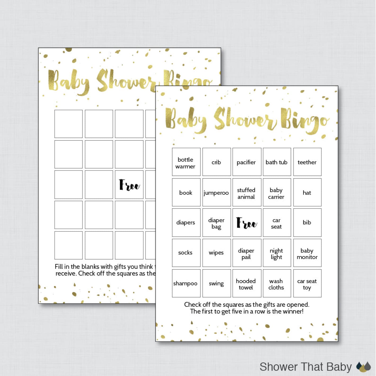 Free Printable Gold Baby Shower Bingo Cards