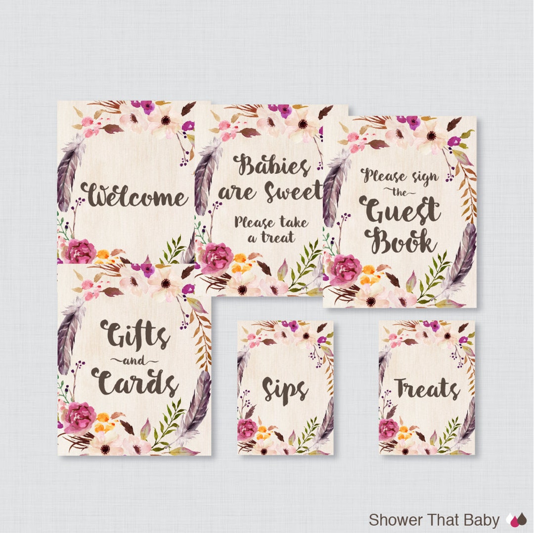 Printable Boho Baby Shower Table Signs SIX Signs Welcome - Etsy