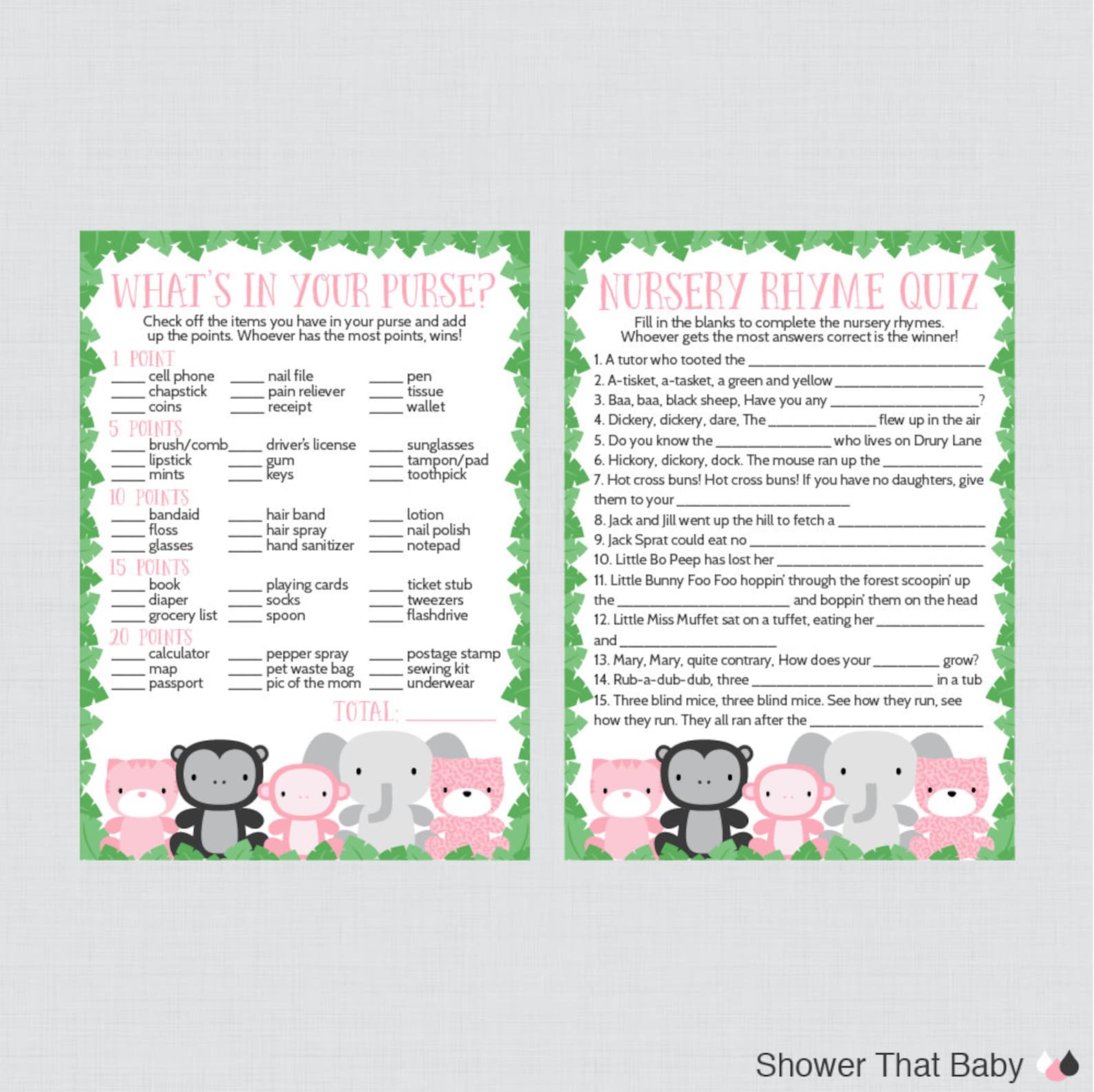 Jungle Theme Baby Shower Games Package Seven Printable - Etsy