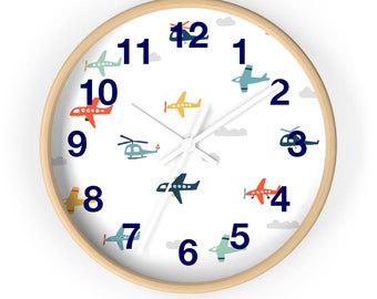 Baby Shower aviation Airplanes Airplane Flying Ace Wall Clock transportation New 10 Nursery Gift Bedroom