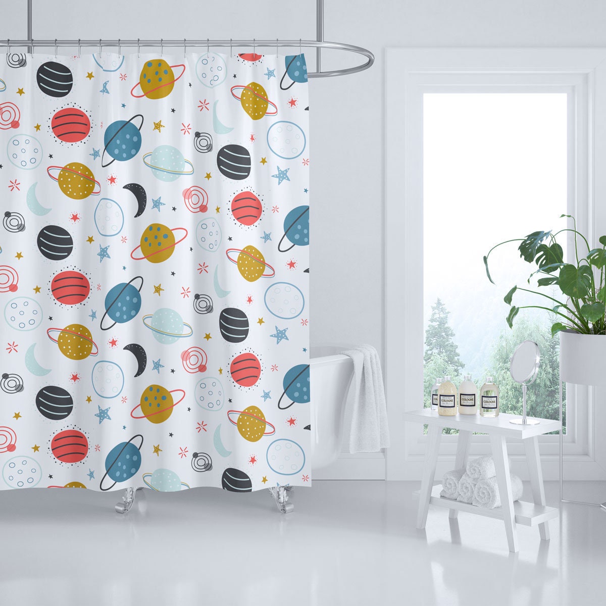Outer Space Shower Curtain Kids Shower Curtain Boys Shower Etsy